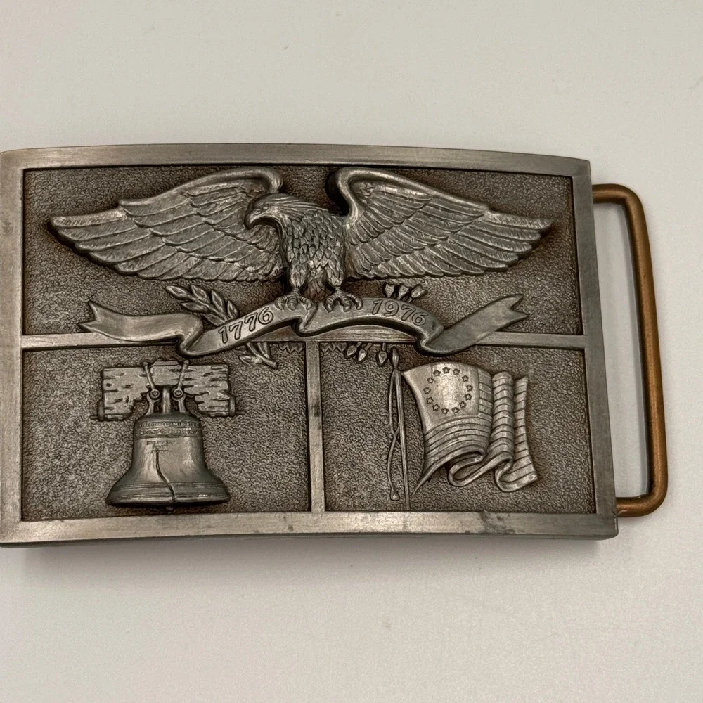 Vintage Bicentennial 1776-1976 Eagle Liberty Bell American Heritage Belt Buckle